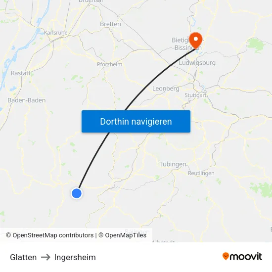 Glatten to Ingersheim map