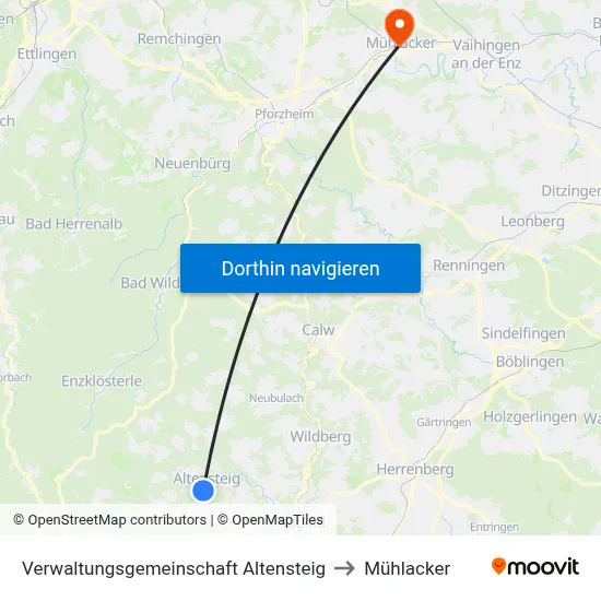 Verwaltungsgemeinschaft Altensteig to Mühlacker map
