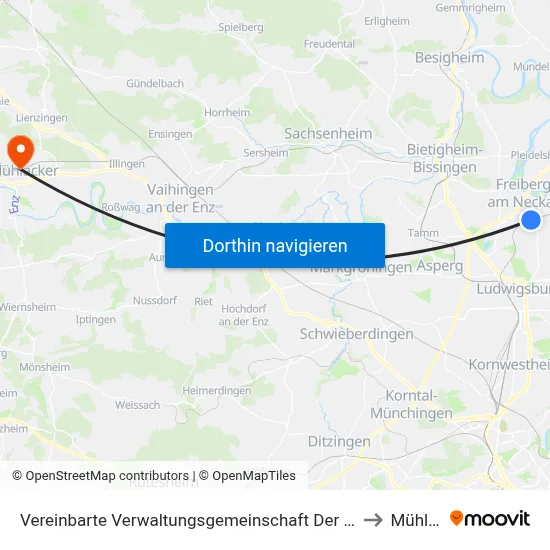 Vereinbarte Verwaltungsgemeinschaft Der Stadt Freiberg am Neckar to Mühlacker map