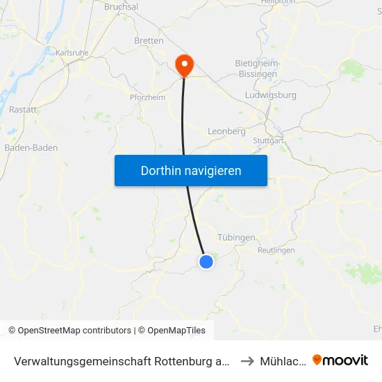 Verwaltungsgemeinschaft Rottenburg am Neckar to Mühlacker map