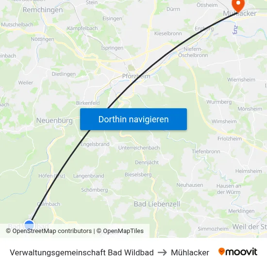 Verwaltungsgemeinschaft Bad Wildbad to Mühlacker map