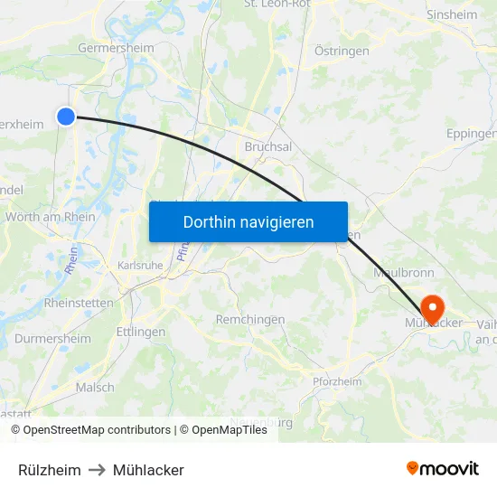 Rülzheim to Mühlacker map