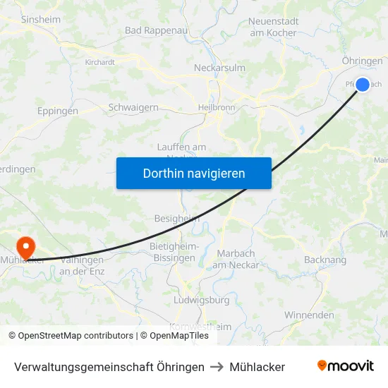 Verwaltungsgemeinschaft Öhringen to Mühlacker map