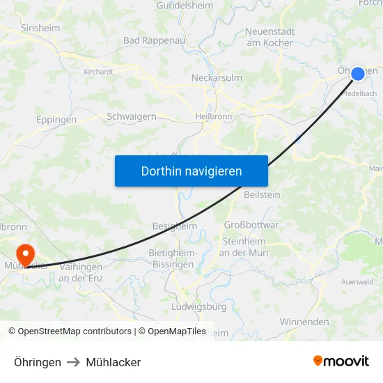 Öhringen to Mühlacker map