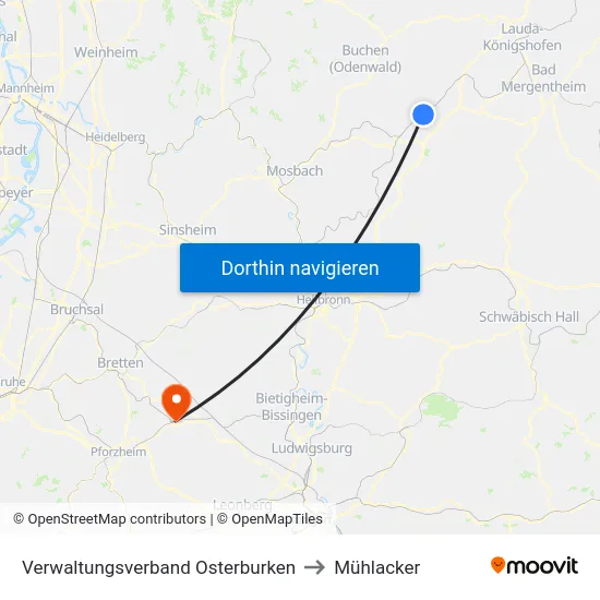 Verwaltungsverband Osterburken to Mühlacker map