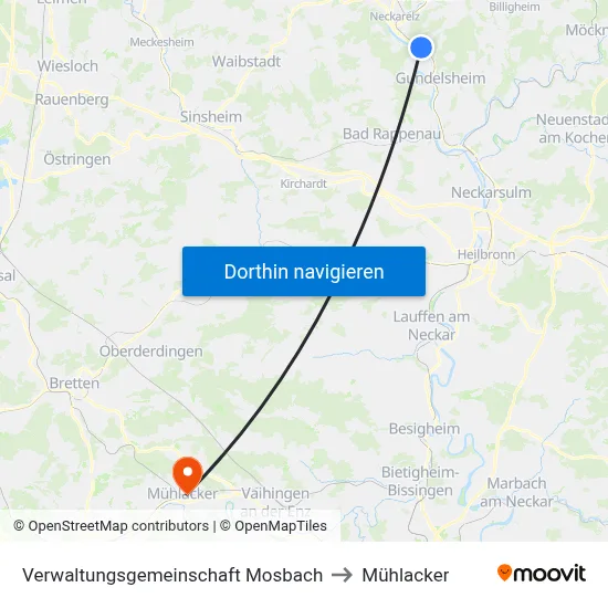 Verwaltungsgemeinschaft Mosbach to Mühlacker map