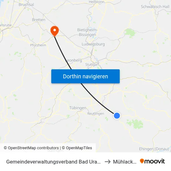 Gemeindeverwaltungsverband Bad Urach to Mühlacker map