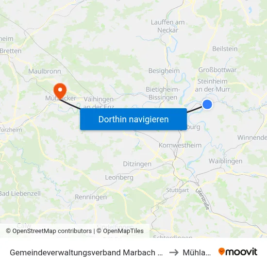 Gemeindeverwaltungsverband Marbach am Neckar to Mühlacker map