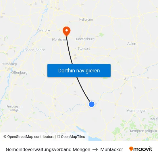 Gemeindeverwaltungsverband Mengen to Mühlacker map