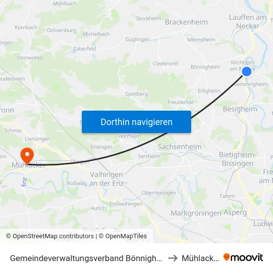 Gemeindeverwaltungsverband Bönnigheim to Mühlacker map