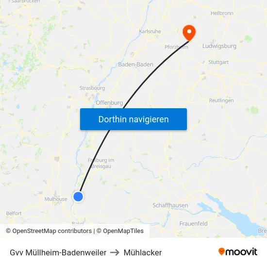 Gvv Müllheim-Badenweiler to Mühlacker map