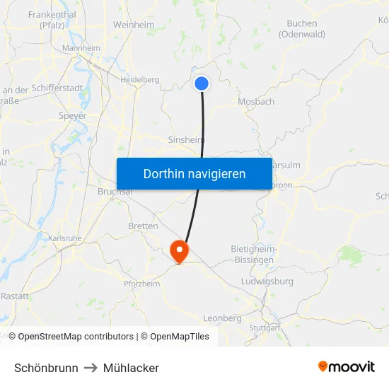 Schönbrunn to Mühlacker map