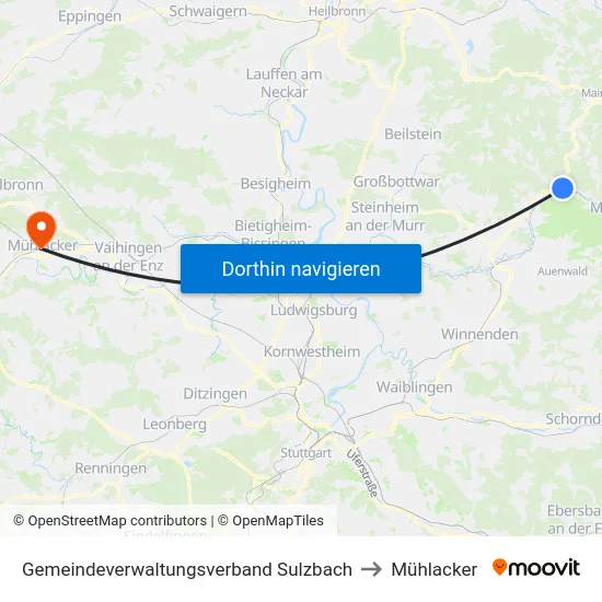 Gemeindeverwaltungsverband Sulzbach to Mühlacker map