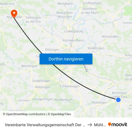 Vereinbarte Verwaltungsgemeinschaft Der Stadt Kirchheim Unter Teck to Mühlacker map