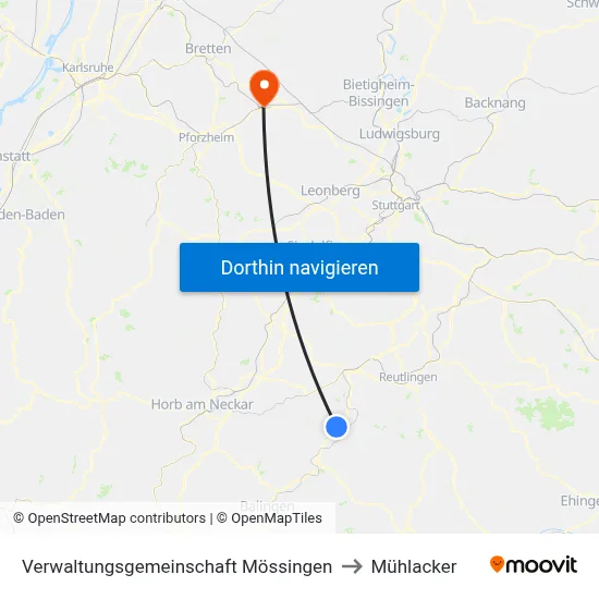 Verwaltungsgemeinschaft Mössingen to Mühlacker map