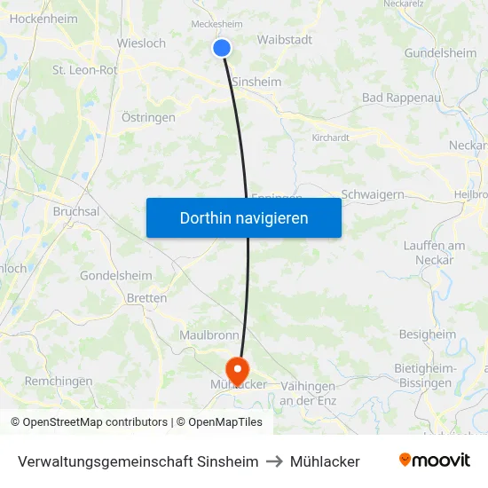 Verwaltungsgemeinschaft Sinsheim to Mühlacker map