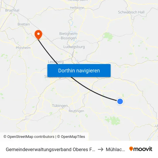 Gemeindeverwaltungsverband Oberes Filstal to Mühlacker map
