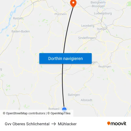 Gvv Oberes Schlichemtal to Mühlacker map
