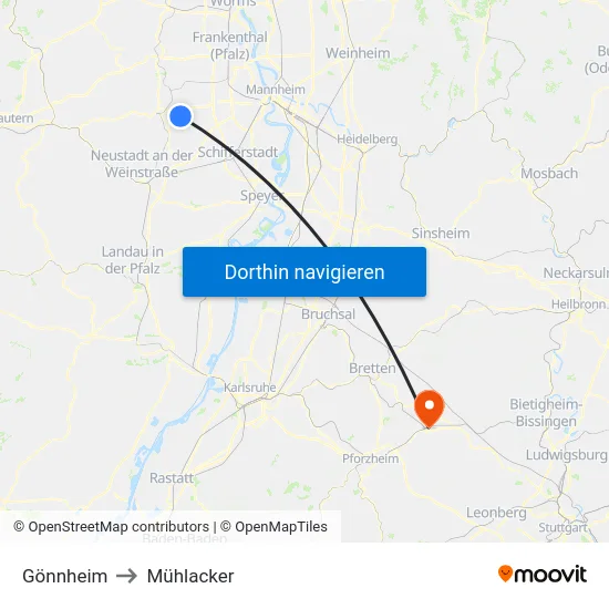 Gönnheim to Mühlacker map