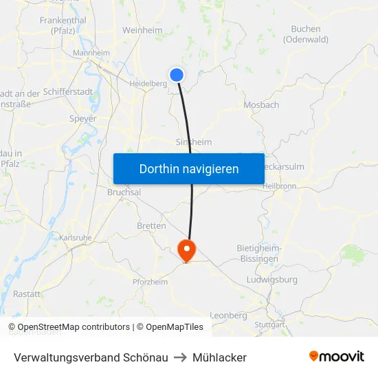 Verwaltungsverband Schönau to Mühlacker map