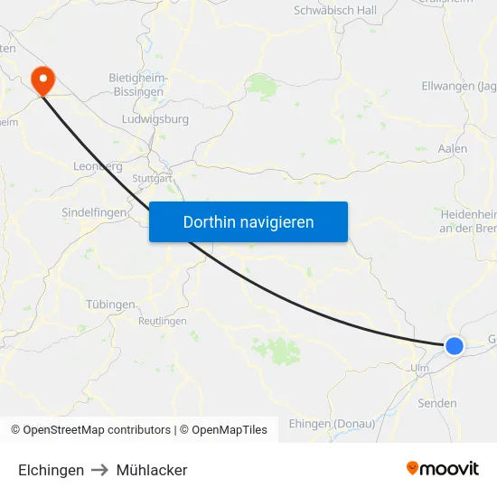 Elchingen to Mühlacker map