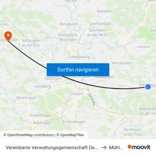 Vereinbarte Verwaltungsgemeinschaft Der Stadt Schorndorf to Mühlacker map