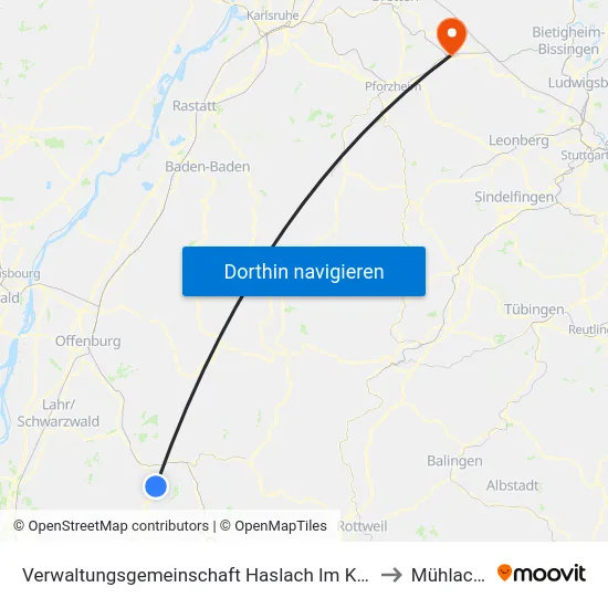 Verwaltungsgemeinschaft Haslach Im Kinzigtal to Mühlacker map