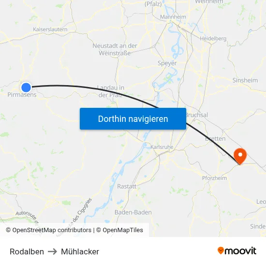 Rodalben to Mühlacker map