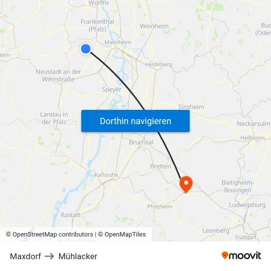 Maxdorf to Mühlacker map