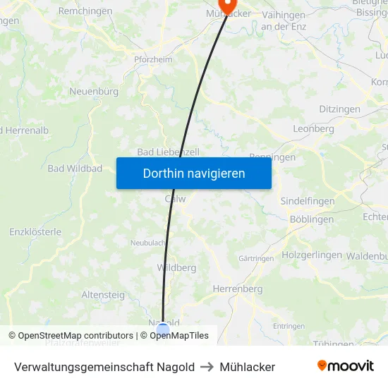 Verwaltungsgemeinschaft Nagold to Mühlacker map