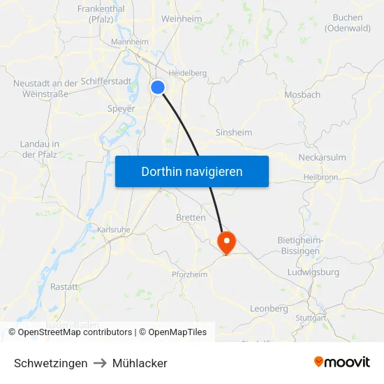 Schwetzingen to Mühlacker map