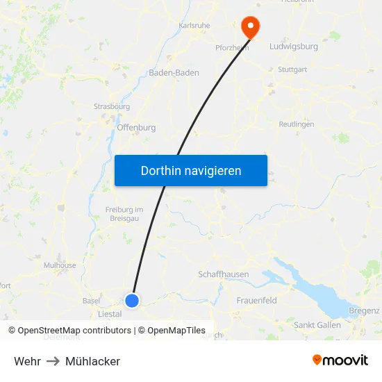 Wehr to Mühlacker map