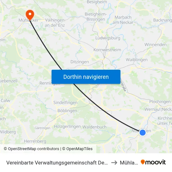 Vereinbarte Verwaltungsgemeinschaft Der Stadt Nürtingen to Mühlacker map