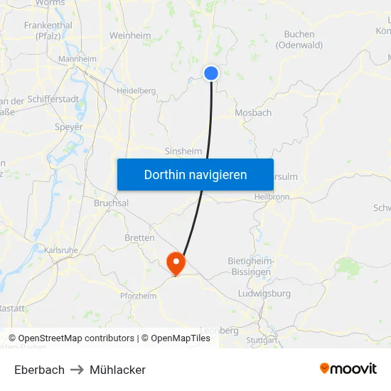 Eberbach to Mühlacker map