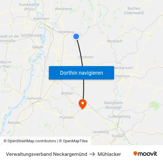 Verwaltungsverband Neckargemünd to Mühlacker map