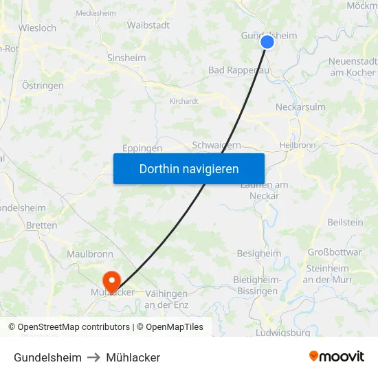 Gundelsheim to Mühlacker map