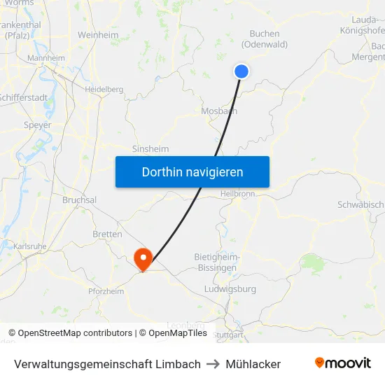 Verwaltungsgemeinschaft Limbach to Mühlacker map