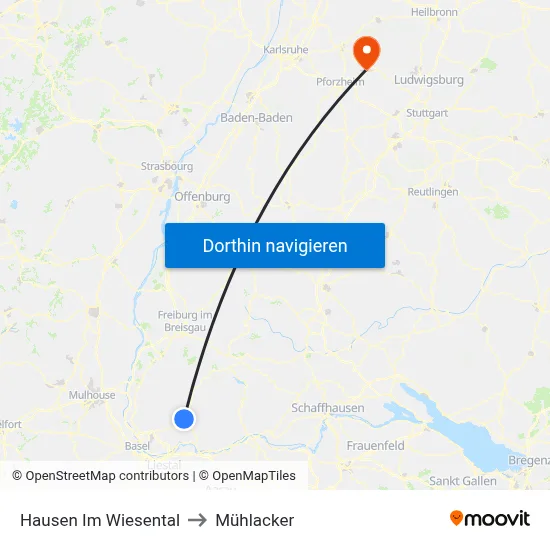 Hausen Im Wiesental to Mühlacker map
