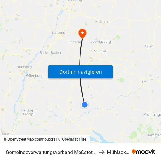 Gemeindeverwaltungsverband Meßstetten to Mühlacker map