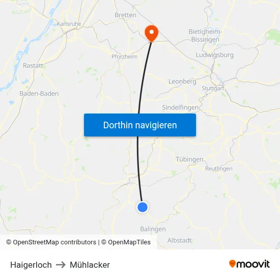 Haigerloch to Mühlacker map