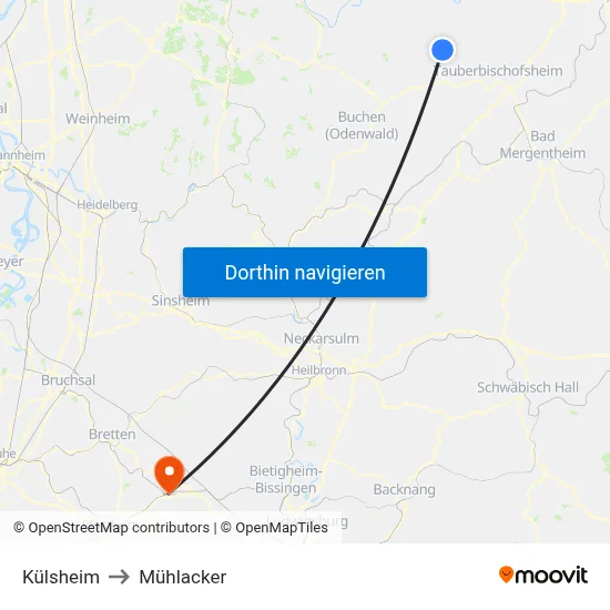 Külsheim to Mühlacker map