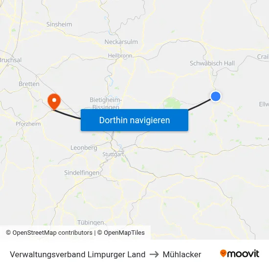 Verwaltungsverband Limpurger Land to Mühlacker map