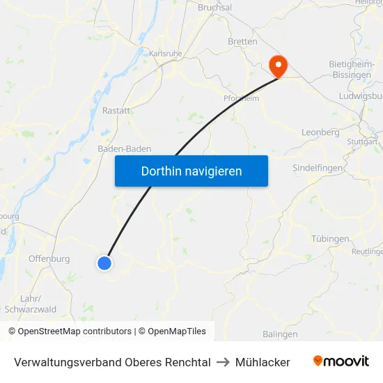 Verwaltungsverband Oberes Renchtal to Mühlacker map