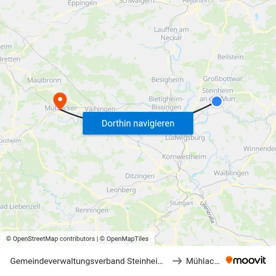 Gemeindeverwaltungsverband Steinheim-Murr to Mühlacker map