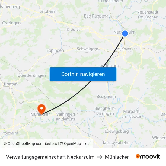Verwaltungsgemeinschaft Neckarsulm to Mühlacker map