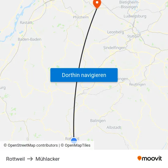 Rottweil to Mühlacker map