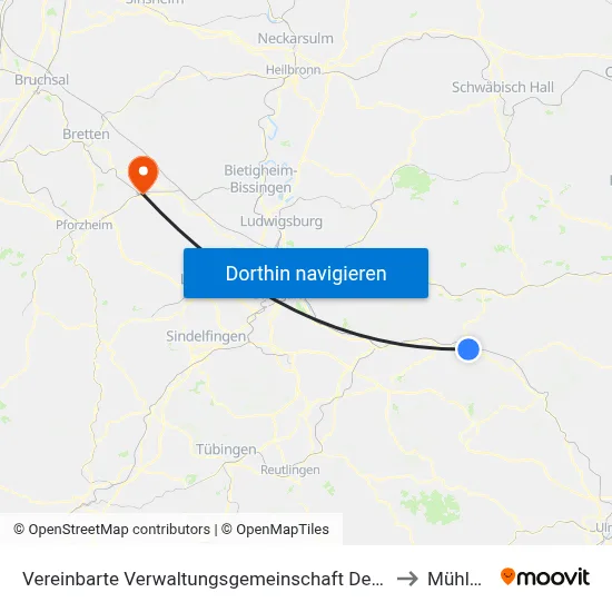 Vereinbarte Verwaltungsgemeinschaft Der Stadt Göppingen to Mühlacker map