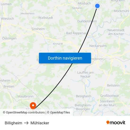 Billigheim to Mühlacker map