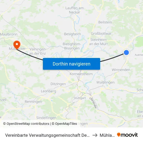 Vereinbarte Verwaltungsgemeinschaft Der Stadt Backnang to Mühlacker map