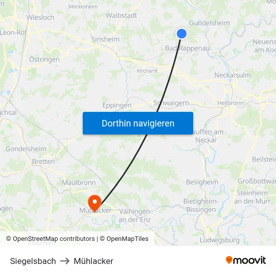 Siegelsbach to Mühlacker map